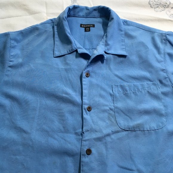 #54 George Short Sleeve Button-Down Blue Shirt Mens Size XL/XG (46-48) Solid Top - Picture 6 of 7